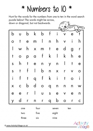 Numbers to 10 Word Search