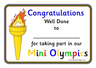 Olympic Games Taking Part Certificate 2