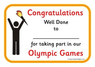 Olympic Games Taking Part Certificate