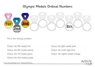 Olympic Medal Ordinal Numbers Worksheet