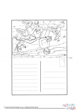 On The Beach Colouring Postcard