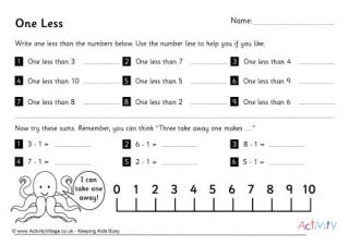 One Less Worksheets Set 1