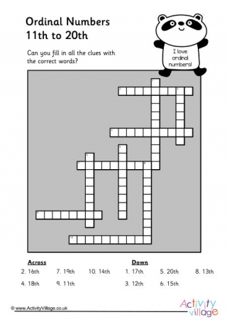 Ordinal Numbers Crossword 2