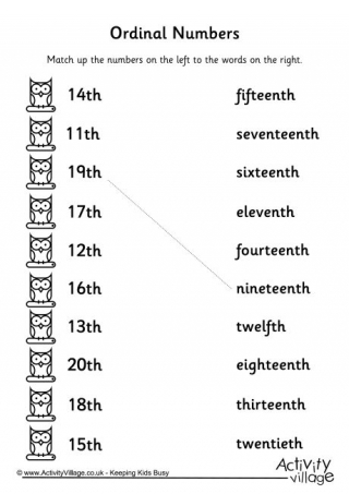 Ordinal Numbers Match Up Worksheet 2
