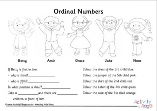 Ordinal Numbers Questions Worksheet