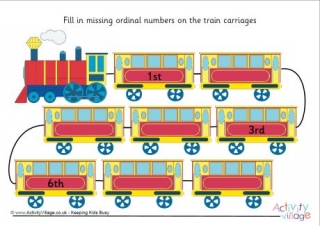Ordinal Numbers Train Fill in the Gaps Worksheet