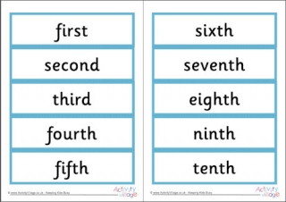 Ordinal Numbers Word Cards 1-10