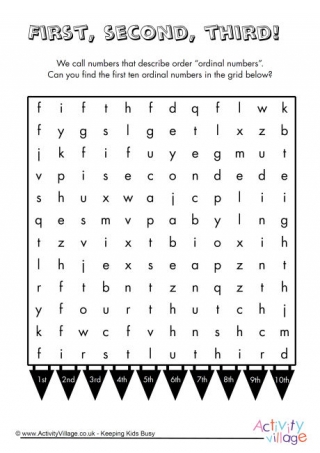 Ordinal Numbers Word Search 1 to 10