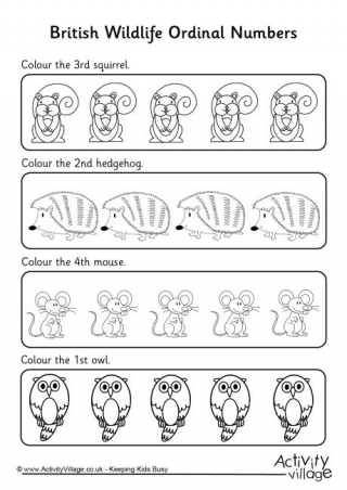 British Wildlife Ordinal Numbers Worksheet 1