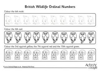 British Wildlife Ordinal Numbers Worksheet 2