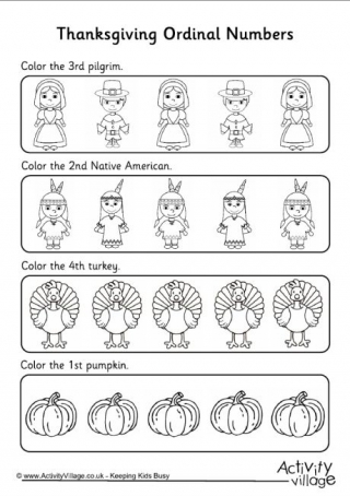 Ordinal Numbers Worksheet - Thanksgiving 1