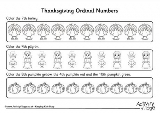 Ordinal Numbers Worksheet - Thanksgiving 2