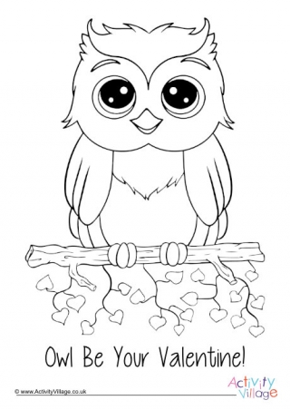 Owl Be Your Valentine Colouring Page