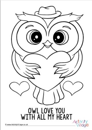 Owl Love You With All My Heart Colouring Page