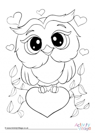 Owl Valentine Colouring Page 2