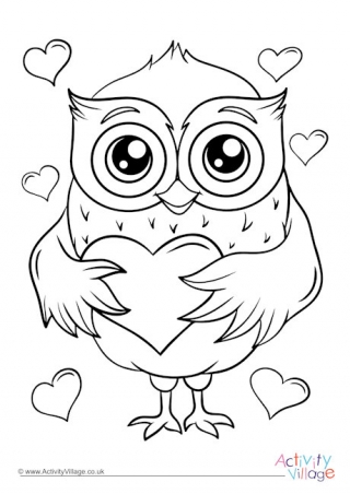 Owl Valentine Colouring Page
