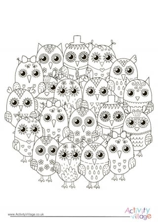 Owls Circle Colouring Page 1