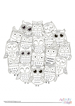 Owls Circle Colouring Page 2