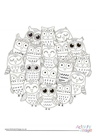 Owls Circle Colouring Page 2