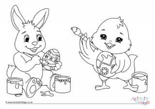 Painting Easter Eggs Colouring Page 