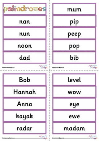 Palindrome Word Cards