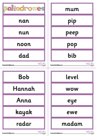 Palindrome Word Cards