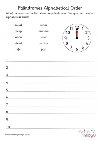 Palindromes Alphabetical Order