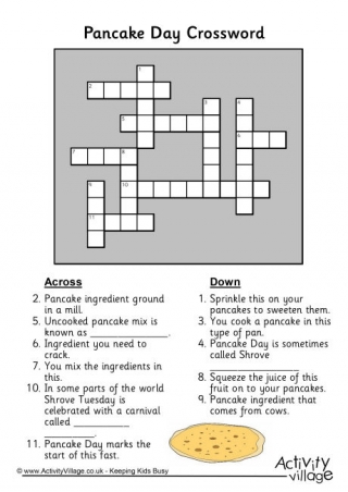 Pancake Day Picture Crossword