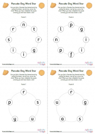 Pancake Day Word Star Puzzles