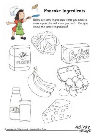Pancake Ingredients Colouring Worksheet