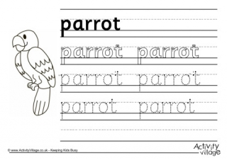 parrot word tracing word trace worksheet