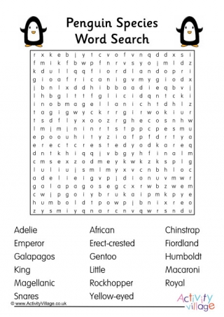 Penguin Species Word Search