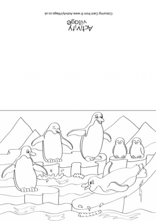 Penguins Scene Colouring Card