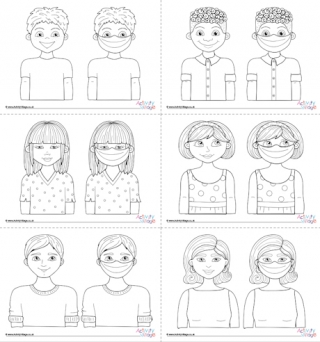 People Wearing Masks Colouring Page Set