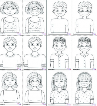 People Wearing Masks Colouring Pages Set 2