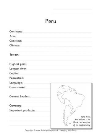 Peru Fact Worksheet