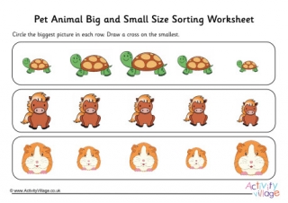 Pet Animal Big And Small Size Sorting Worksheet