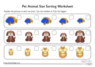 Pet Animal Size Sorting Worksheet