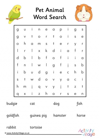 Pet Animal Word Search 1