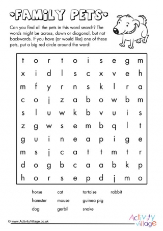 Pets Word Search