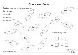 Phase Three Autumn Leaf Tricky Word Colour and Count