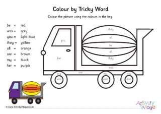 Phase 3 Tricky Words Colour The Cement Mixer
