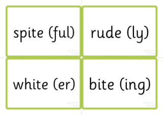 Phase Six Word Cards - Adding Suffixes ing, ed, ful, ly, est, er, ment, ness and en