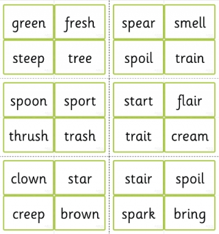 Phase Four Word Cards - CVV and CCVC Words Using Phase Three Graphemes