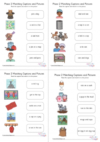 Phonics Phase 2 Captions and Picture Match Worksheets