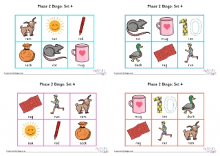 Phonics Phase 2 Set 4 Bingo Game