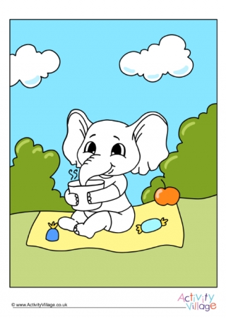 Picnic Elephant Colour Pop Colouring Page