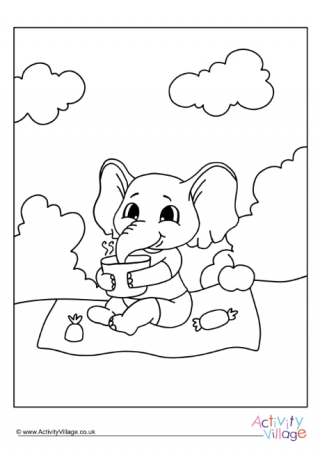 Picnic Elephant Colouring Page 2