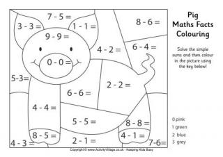 Pig Maths Fact Colouring Page
