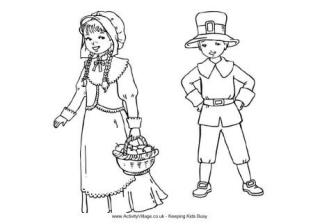 Pilgrim Children Colouring Page